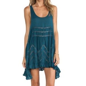 Free People Trapeze Teal Slip Dress